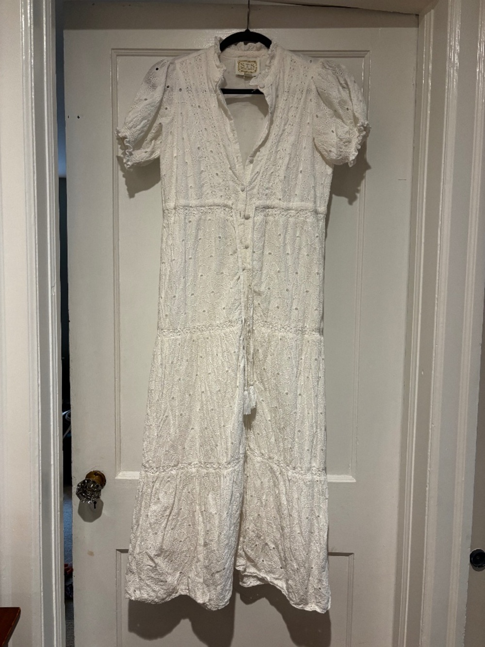 Sail to Sable White Eyelet Puff Sleeve Midi Dress